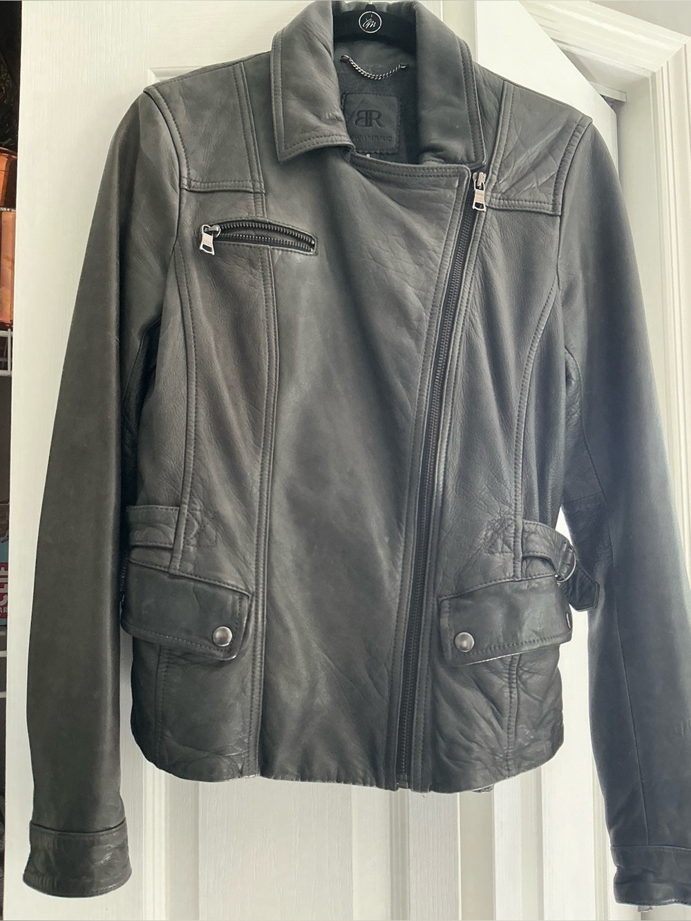 Banana Republic Very Dark Grey Classic Leather Moto Jacket